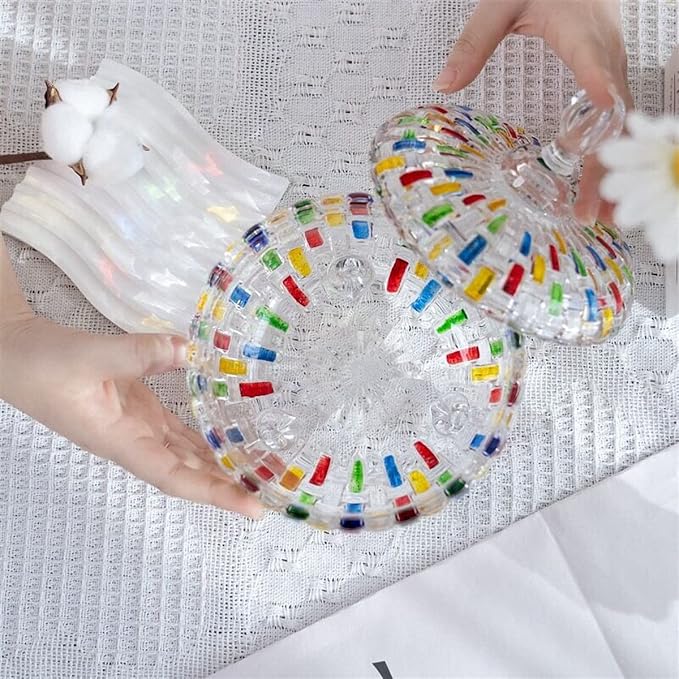 MAGCOLOR Elegant-Hand Painted Colorful Large Crystal Glass Candy Box,Christmas Candy jars with Lid,Storage Jewelry Jar,Candy dish covered,Great Gift for Family Friends-24 oz-Cute Candy servers.