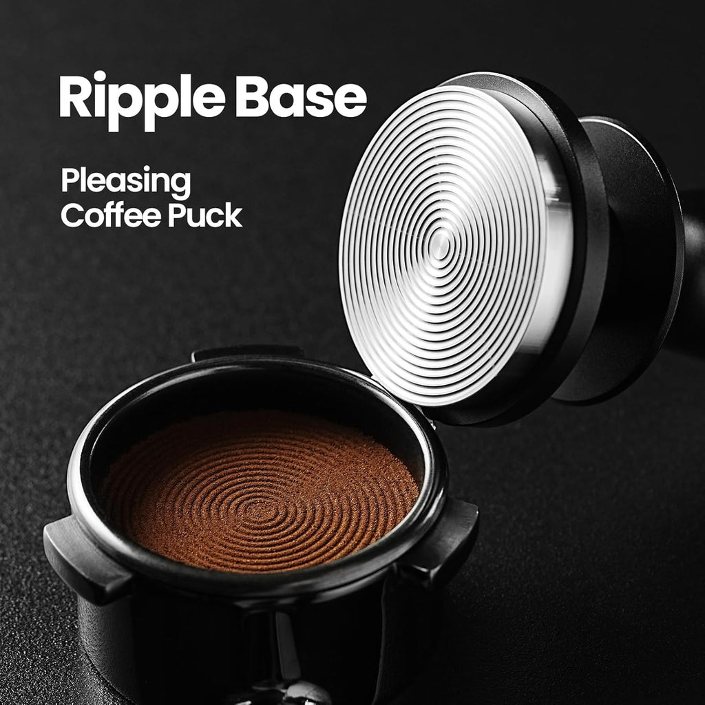 MHW-3BOMBER 54mm Espresso Tamper, Double Spring Loaded Tamper, Self Leveling without Tilting, 53mm Coffee Tamper with Wood Cover, 53.35mm Ripple Base, T7127