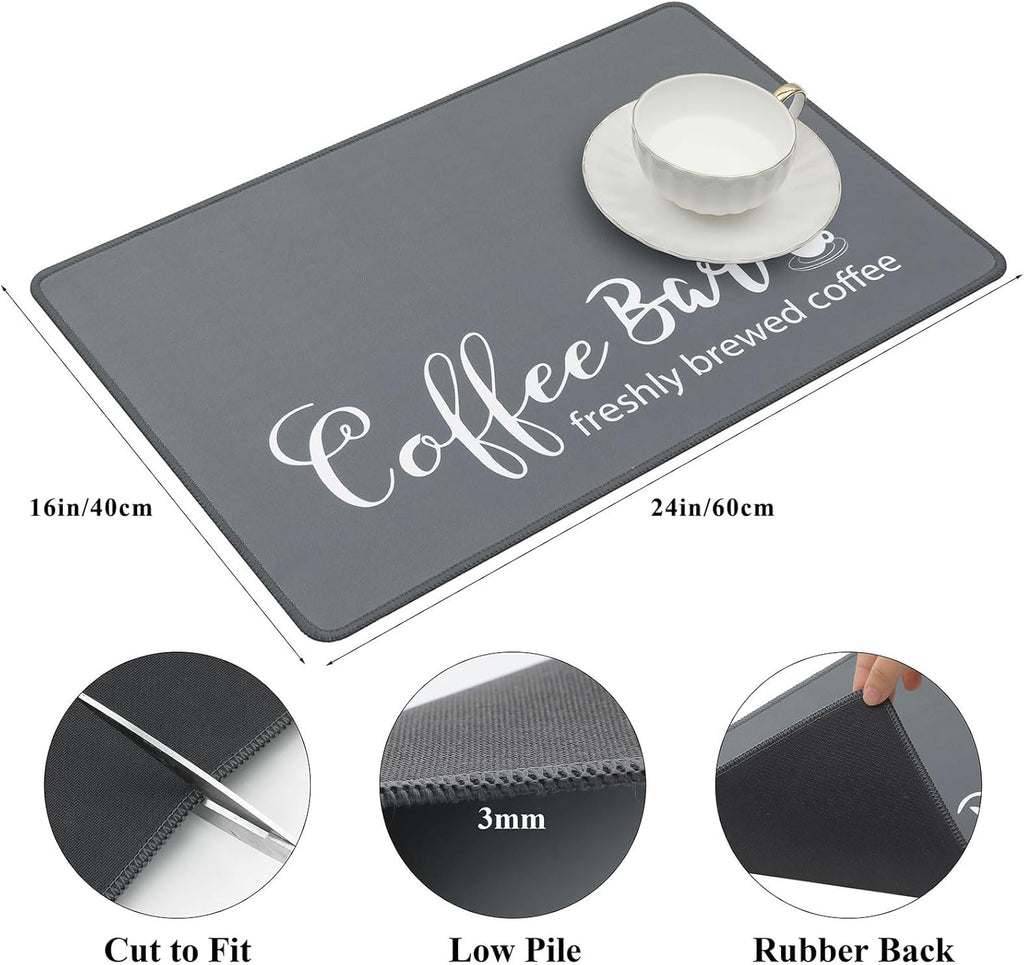 SHACOS Large Coffee Mats 2-Pack 16x24 Inch Absorbent Non Slip Under Coffee Maker Mats for Countertop Bar Accessories Heat Resistant, Gray
