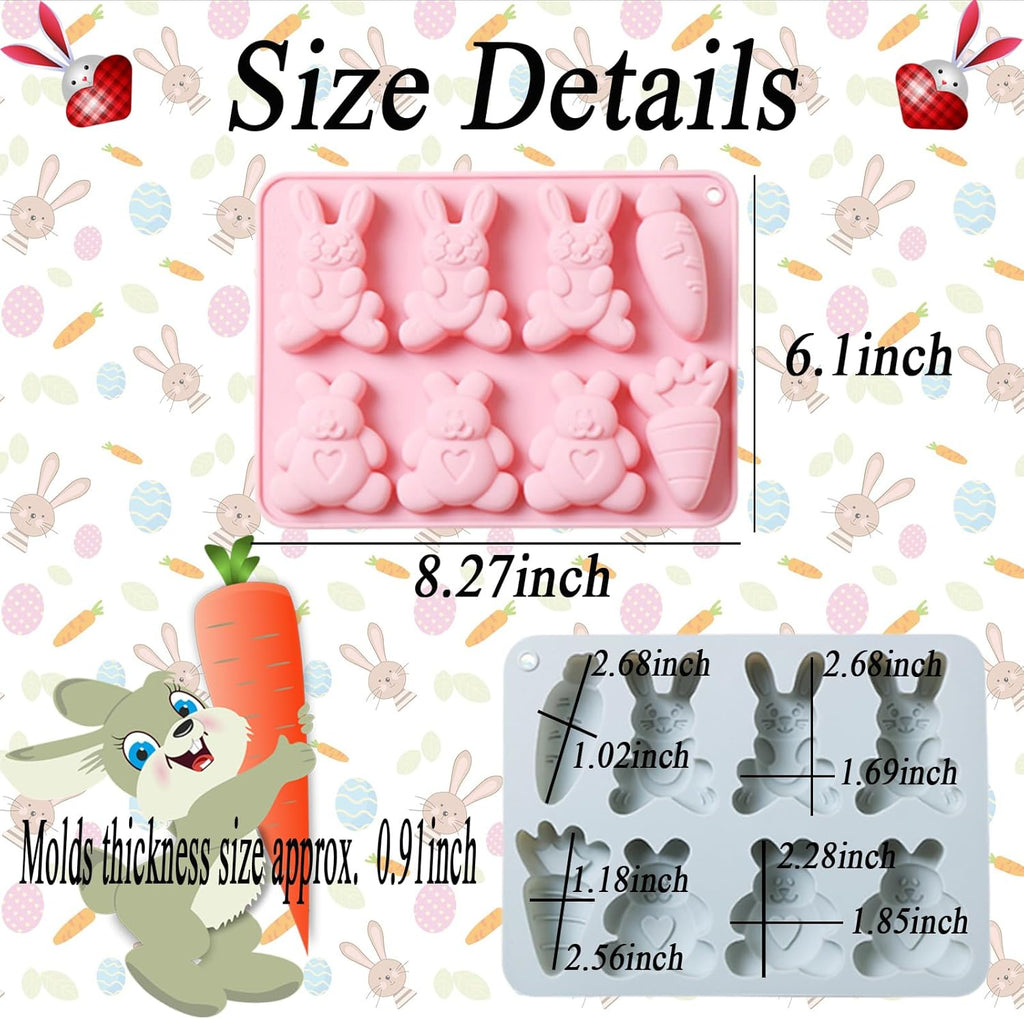 2 Pcs Easter Silicone Molds, 8- Cavity Non-Stick Bunny Carrot Baking Molds, Chocolate Cake Molds, for Making Candy, Soap, Ice Cube, Pudding, Jelly, Soap, Cake Topper Decoration