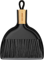 MR.SIGA Mini Dustpan and Brush Set, Portable Cleaning Brush and Dustpan Combo with Bamboo Handle, Black, 1 Set