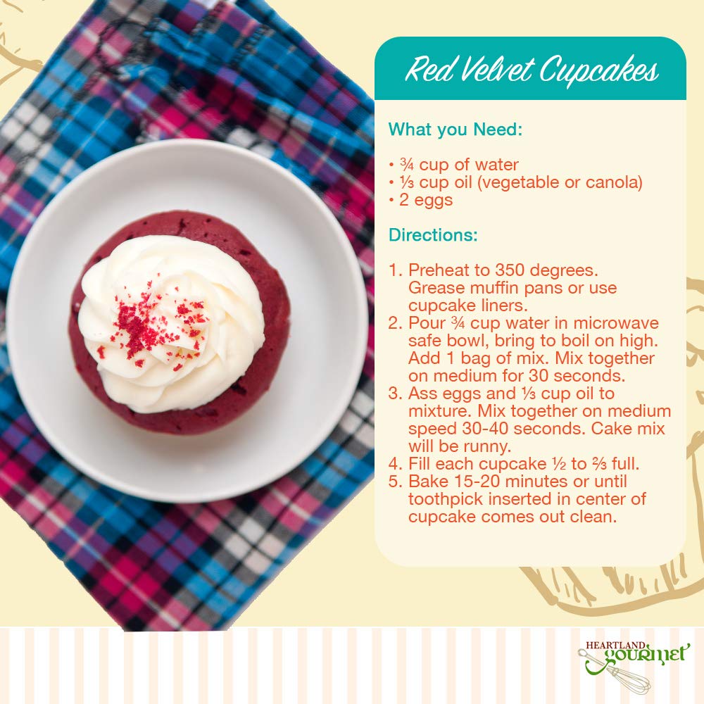 Heartland Gourmet Gluten Free Red Velvet Cupcake Mix - Rich and Decadent - Certified Gluten Free Ingredients - All Purpose - Safe for Celiac Diet - 2022 - Pack of 1