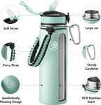 GOSWAG Insulated Sports Water Bottle, 24oz 2 Lids(with Straw/No Straw), Stainless Steel Water Bottles with Paracord Handle, Insulated Bottle with Double-Wall Vacuum Insulation