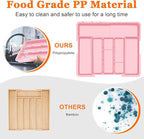 Large Utensil Drawer Organizer Expandable Silverware Organizer for Kitchen Drawer Adjustable Cooking Utensil Holder Cutlery Flatware Tray Spatula Tools Gadgets Storage Dividers Plastic Pink