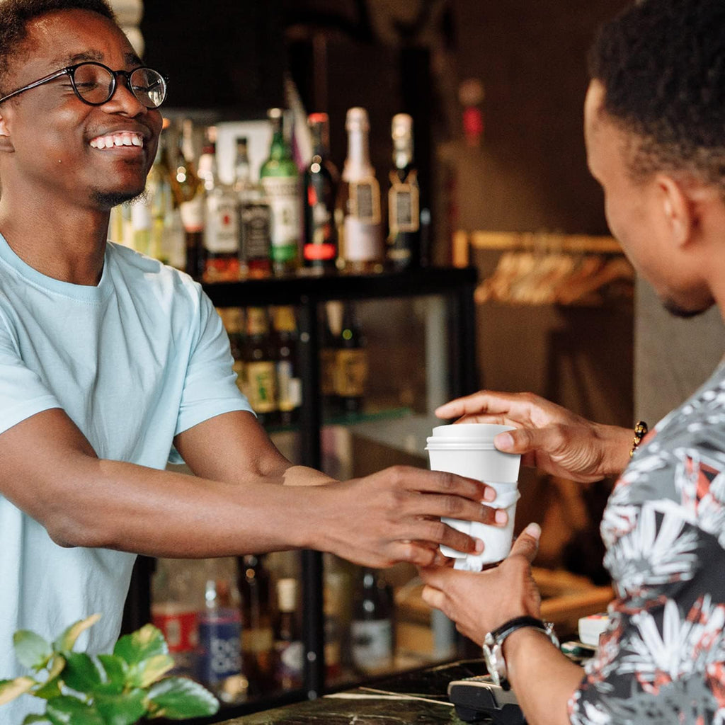 Smygoods White Disposable Paper Coffee Cups with Lids (10 OZ, 50 Count) For Hot Beverages, Tea, Espresso, Cocoa - To Go Drink Containers, Café & Office