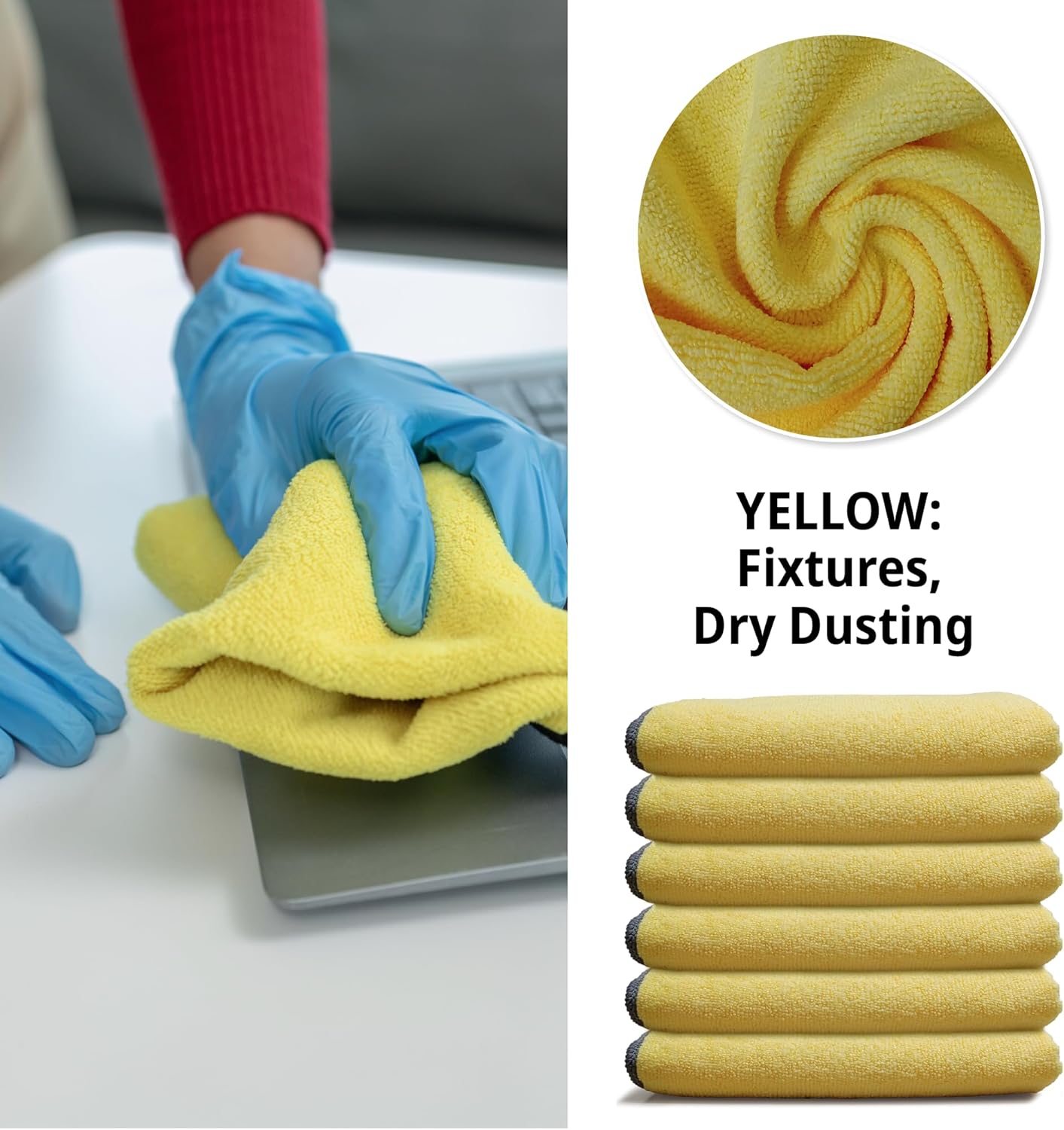 EvaClean Premium Microfiber Cleaning Cloth 16"x16" - Reusable, Washable, Non-Scratch, Microfiber Towels for Cleaning, Dusting, Polishing, High Absorbency & Durability, Yellow, 12-Pack