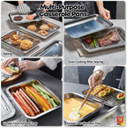 Stainless Steel Casserole Pan or Food Prep Container with Rack & Lid (Tray), 3.5Quarts, Buffet Party Pans, Roasting Pan with Rack, Bakeware, Roaster, Oven-safe, Freezer-friendly (1306 / No6)