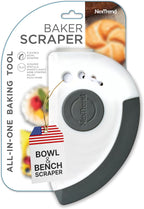 Nextrend BakerScraper – 5-in-1 Flexible Bowl Scraper, Bench Scraper and Dough Scraper with Stainless Steel Edge, Ruler & Herb Stripper – BPA Free, Dishwasher Safe - Gray