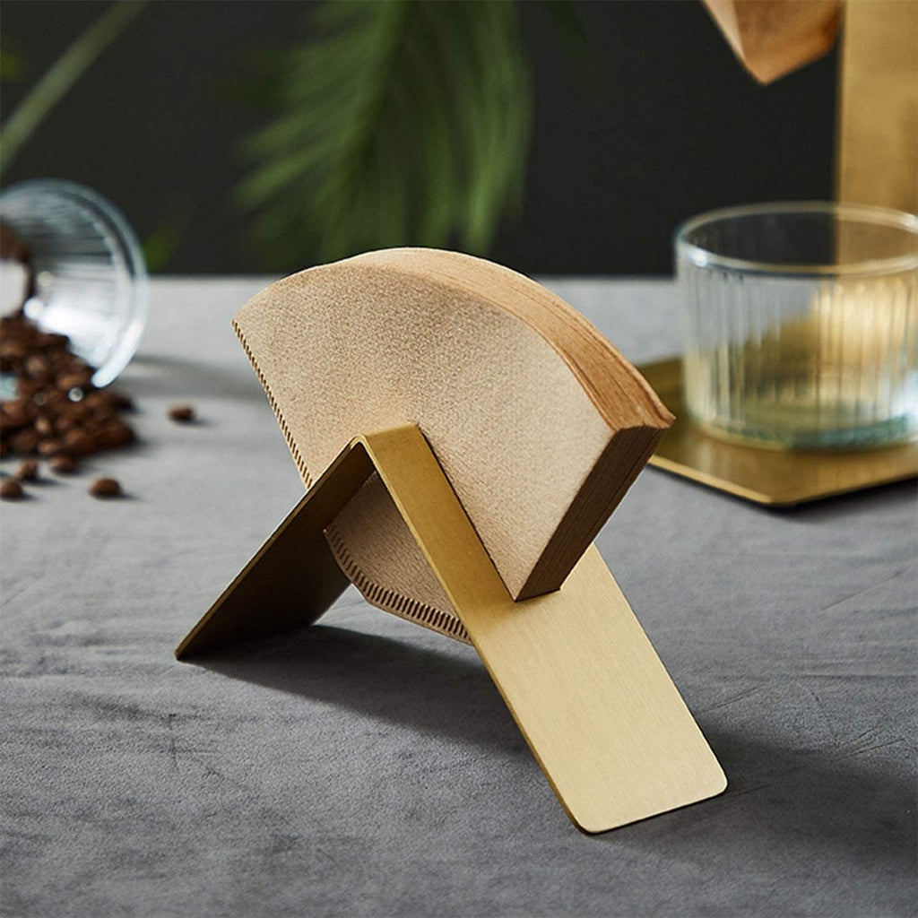 MIAO JIN Coffee Filter Paper Holder,Stainless Steel Coffee Paper Storage Container Dispenser Rack Coffee Filter Stand (Gold)