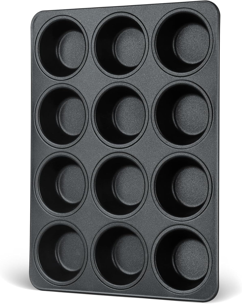 E-far Nonstick Muffin Pans 12 Cups, Stainless Steel Muffin Tin Cupcake Pan Tray for Baking, Stainless Steel Core & Non Toxic, Easy Release & Easy Clean, Black