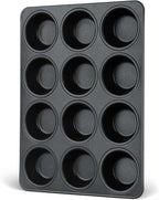 E-far Nonstick Muffin Pans 12 Cups, Stainless Steel Muffin Tin Cupcake Pan Tray for Baking, Stainless Steel Core & Non Toxic, Easy Release & Easy Clean, Black