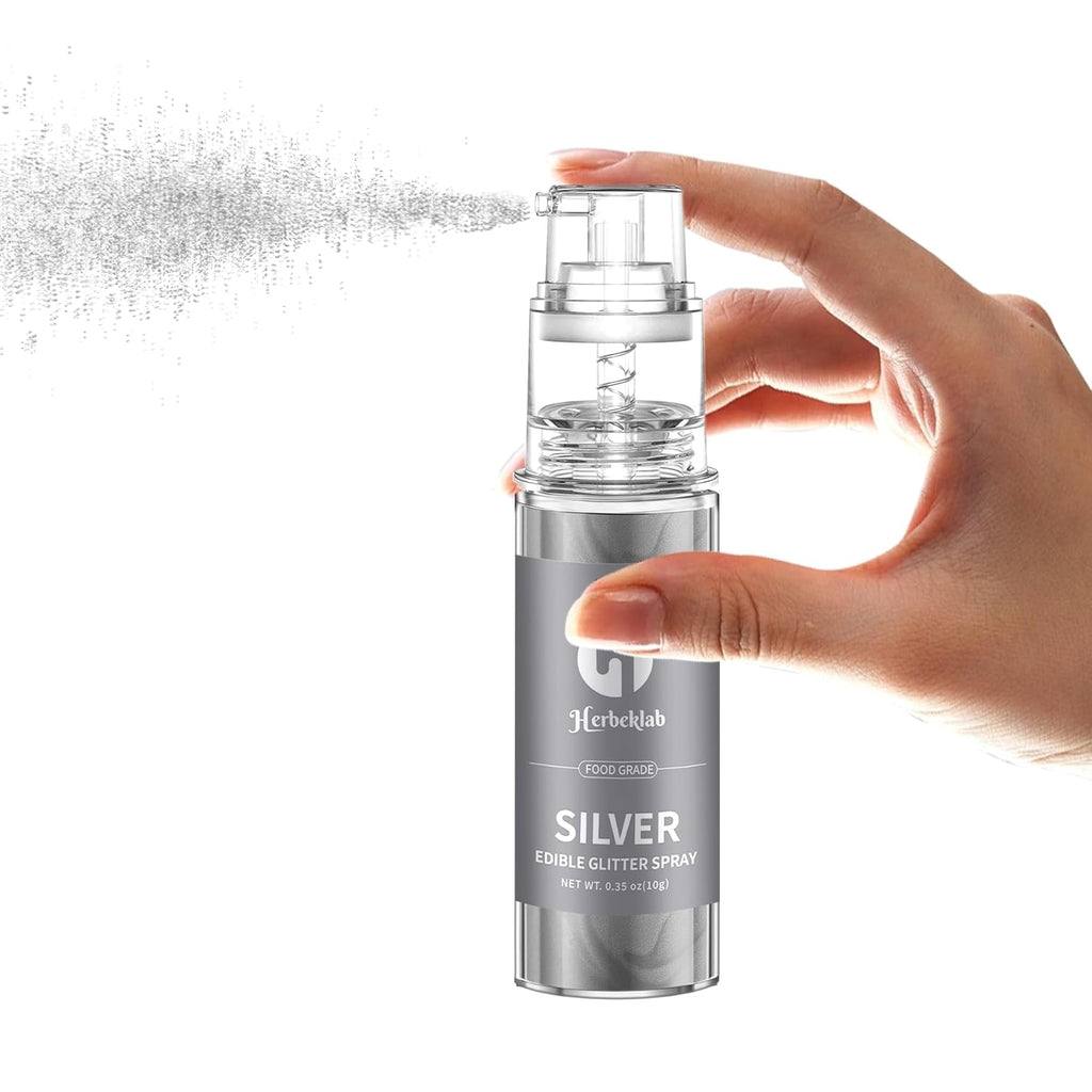 Silver Edible Glitter Spray - 10g Edible Silver Glitter for Cakes Food Grade Metallic Shimmer Powder Cake Sprinkles for Cookie Decorating Chocolate Strawberry