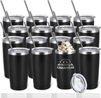 16 Pack Stainless Steel Tumbler Bulk Insulated Vacuum Travel Mug Powder Coated Coffee Mug Gift for Laser Engrave, 20oz Black