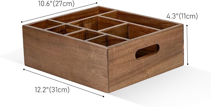 VaeFae Acacia Wood Caddy Organizer, Napkin and Paper Plate Holder, Wooden Utensil Holder, Silverware Caddy for Kitchen, Camping, Party