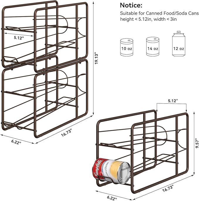 MOOACE Can Organizer for for Pantry, Stackable Soda Can Dispenser Canned Food Storage, Kitchen Cabinet Fridge Beverage Cans Holder, 4 Pack, Bronze