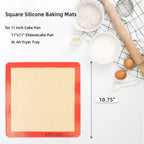 AMYONE Square Silicone Baking Mats for 11 Inch Cake Pan/11x11 Cheesecake Pan/Toaster Oven/XL Air Fryer, Food Grade Silicone Baking Sheet Liners for Cookie/Cake/Pastry/Torte, Non-Stick, Reusable 2 PCS