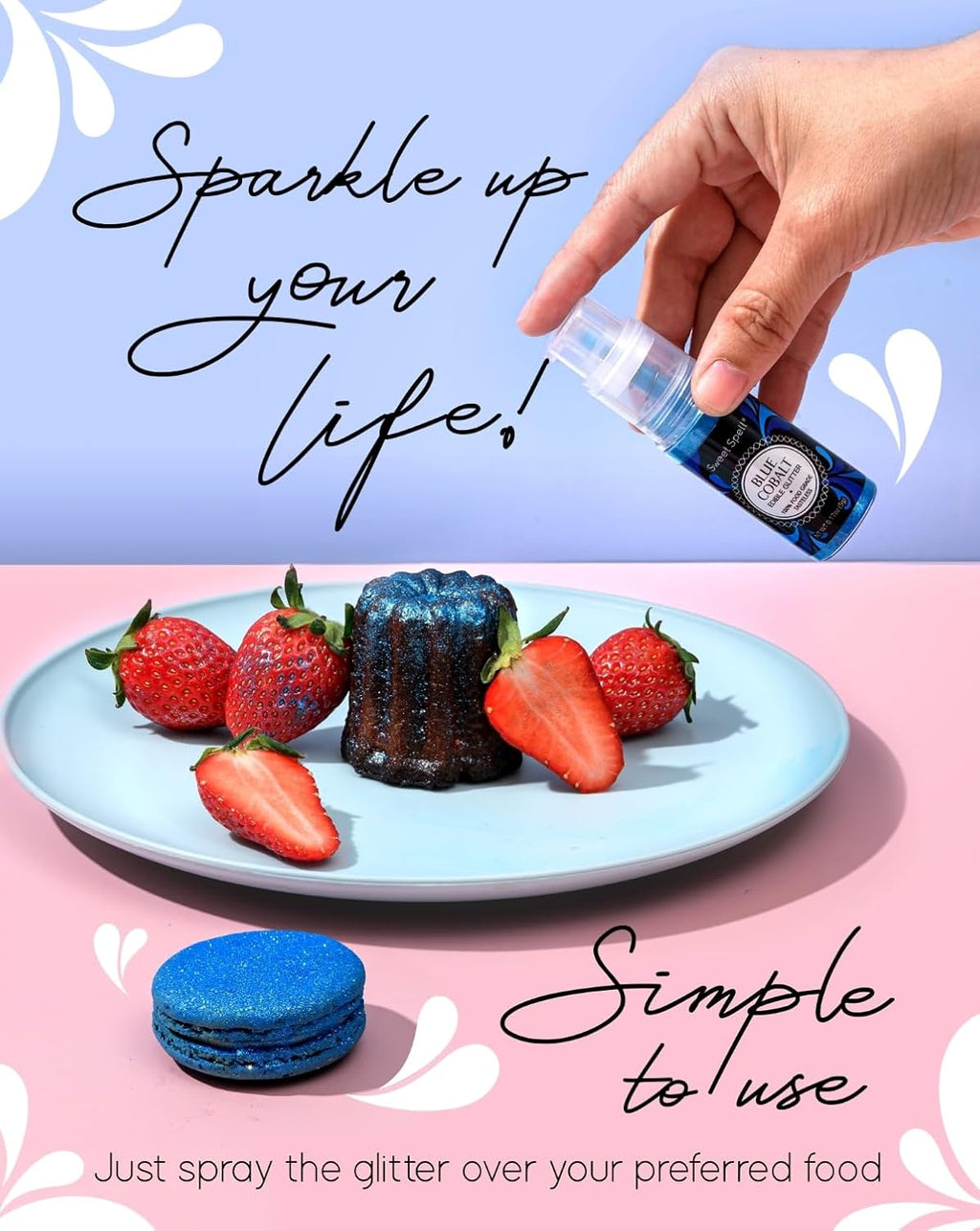 Sweet Spell Edible Cake Glitter Spray – Shimmering Magic for Cakes Decorating & Cocktails – 100% Edible, Food-Grade, Vegan, Gluten-Free (Blue)