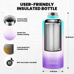 Insulated Water Bottle 87 oz, Triple Wall Vacuum Stainless Steel (Cold for 48 Hrs), Leak Proof & Non-BPA, Modern Water Flask Jug with Paracord Handle & Straw Spout Lids, Hydrangea