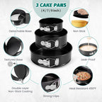 SHIKORI Cake Pan Set for Baking, Non-Stick Springform Pans Set of 3 (4, 7, 9 inch), Round Cake Pans,Cheesecake Pan, Leak-Proof Cake Pans with Removable Bottom-Black 3 Pcs