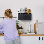 Utensil Holder Caddy with 3 Compartments, Wooden Flatware Cutlery Storage Organizer Box Countertop for Silverware Fork Spoon Spatula