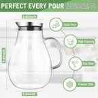 SUSTEAS 2 Liter Glass Pitcher, Water Pitcher with Removable Lid And Wide Handle, Easy Clean Juice Jug for Fridge, Beverage Carafe for Cold/Hot Water, Iced Tea, 1 Long-Handled Brush Included