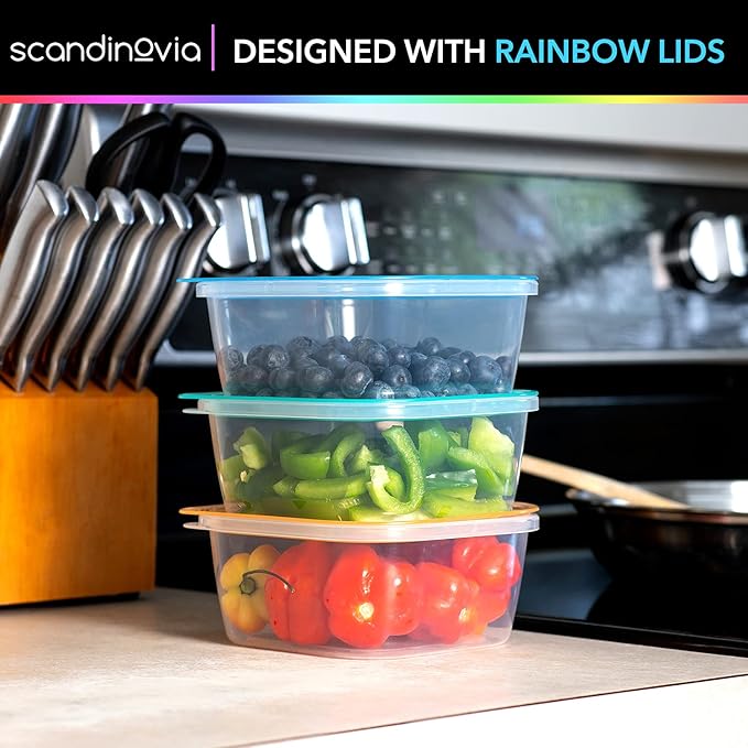 SCANDINOVIA - 25 oz Food Storage Containers with Lids - 24 sets - Dry & Hot Plastic Meal Prep - BPA Free Bento Box - Dishwasher, Microwave and Freezer Safe Stackable Clear Rectangle Bowls
