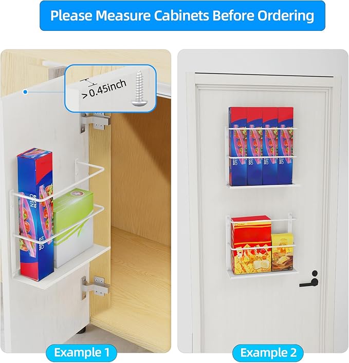 White Kitchen Wrap Organizer Door Mount, Aluminum Foil Holder Cabinet Door Organizer Cabinet Storage Basket for Kitchen Wrap/Food Bag Storage
