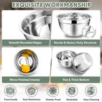 TeamFar Mixing Bowls with Lids, 5-Piece Stainless Steel Metal Nesting Salad Bowl for Mixing Prepping, Healthy & Heavy Duty, Airtight Lids & Dishwasher Safe, 4.5/3/1.5/1/0.7 QT-Khaki