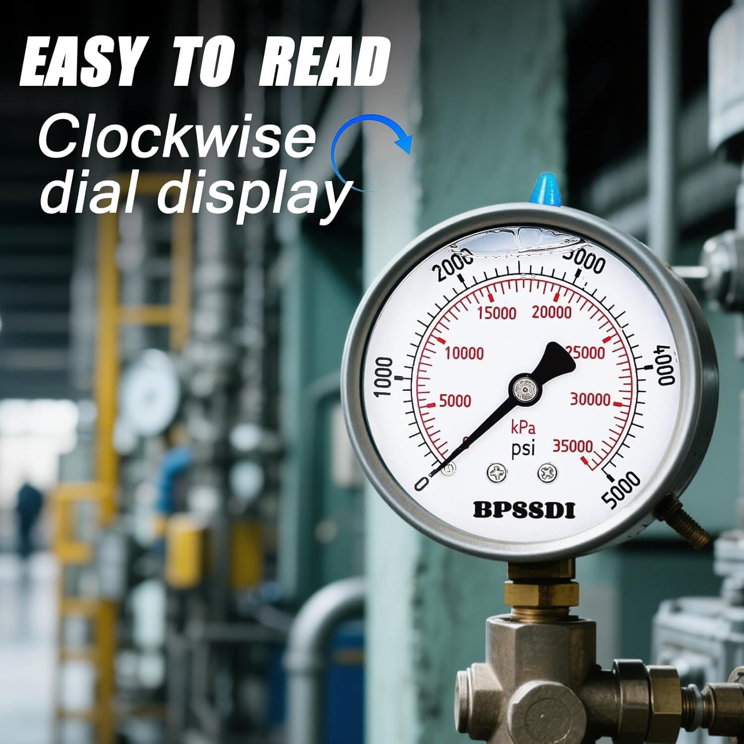 0-5000 Psi Glycerin Liquid Filled Hydraulic High Pressure Gauge, 2.5" Dial Size, 1/4" NPT Lower Mount, 304 Stainless Steel Case, for Water Oil Air Gas Pressure Test