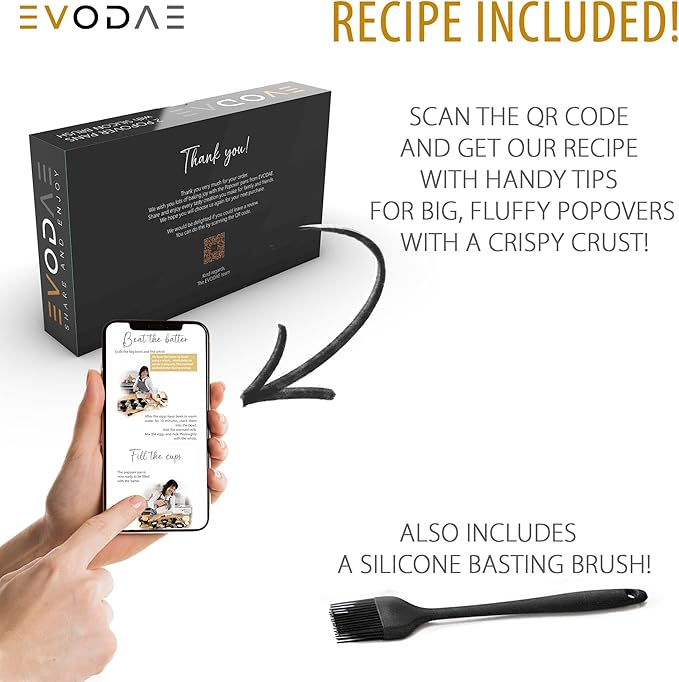 EVODAE® Popover Pans in Holiday Gift Box – Set of 2, 12 Cup (2x6) Nonstick Pro-Grade Carbon Steel Bakeware – Strong Built Metallic Cups – PFOA & PTFE Free – Great Gift for Bakers & Holiday Meals