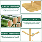 EsLuker.ly Mug Tree Holder Stand, Countertop Bamboo Coffee Cup Organizer Rack for Kitchen Office, Space-Saving Coffee Station Bar Organizer with 6 Hooks, Modern Design Enhances Decor