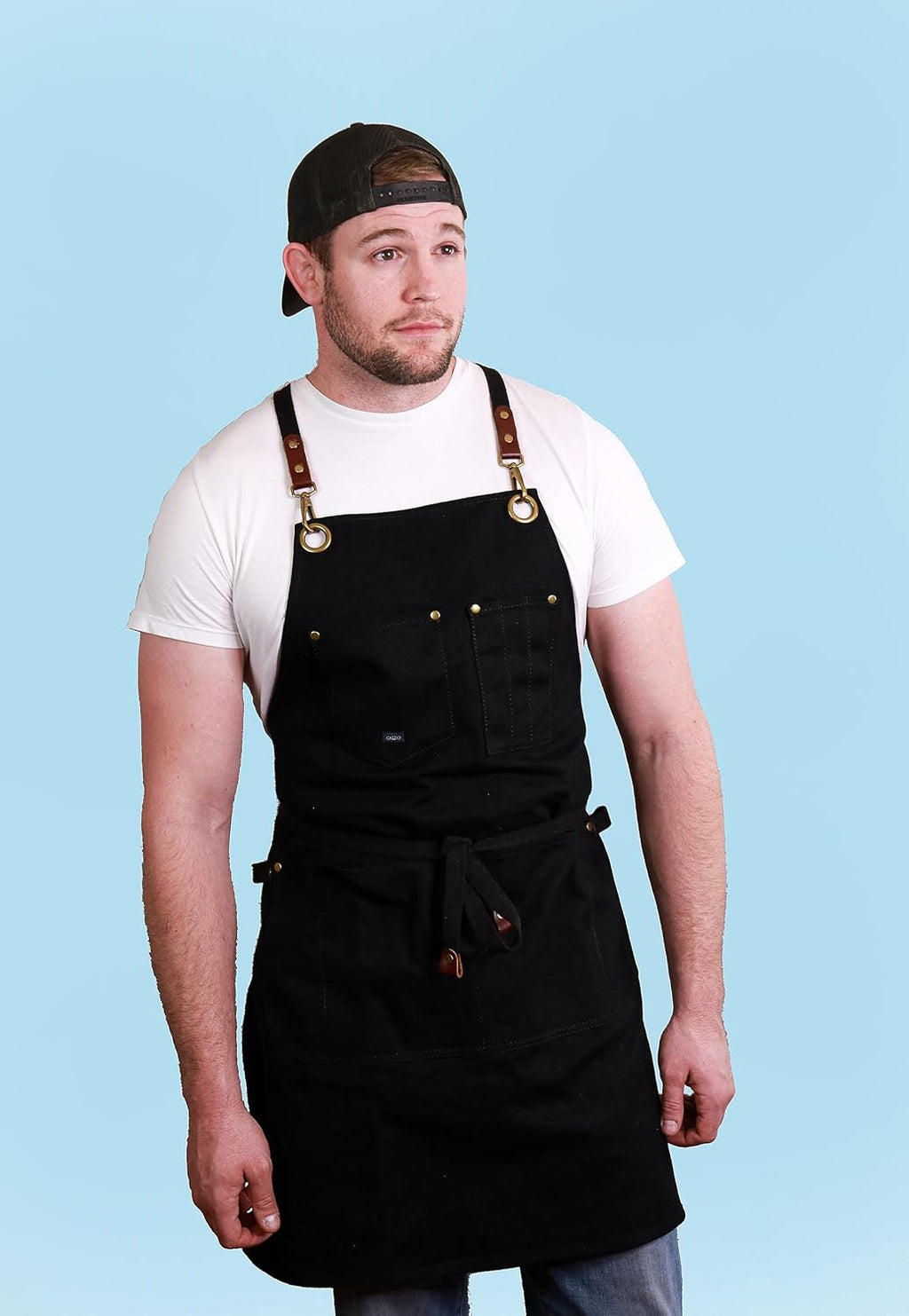 Caldo Canvas Kitchen Apron for Cooking - Mens and Womens Canvas Apron for Professional Chef, Server, or Barista- Adjustable with Pockets (Black)