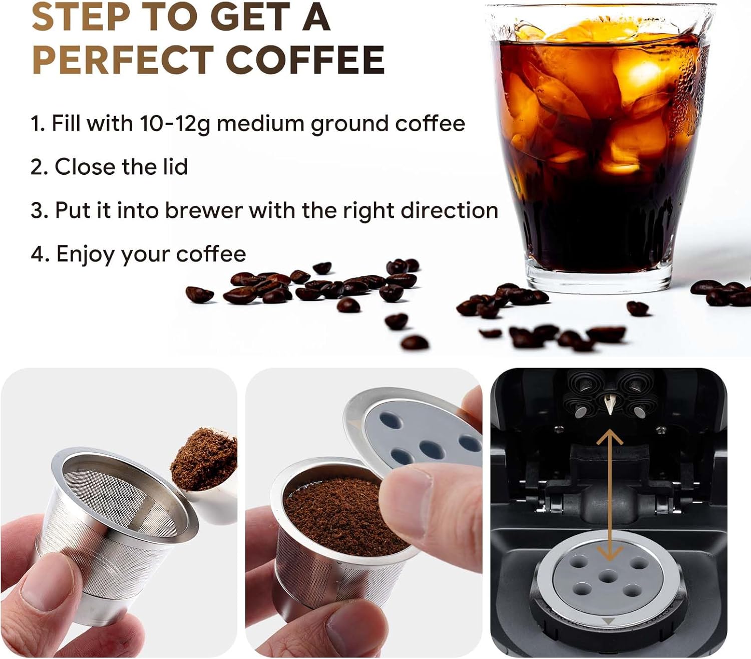 Stainless Steel Reusable K Cups for K eurig Supreme & Supreme Plus, Reusable K Cups Five Hole Universal K-eurig Refillable Coffee Pod Filter (1 Pack)