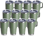 HASLE OUTFITTERS 20oz Tumbler Bulk with Lid, Stainless Steel Tumbler Bulk with Handle, Metal Insulated Travel Coffee Mug Set with Handle, Double Wall Vacuum Leak Proof Tumbler Cup, Amy Green 12 Pack