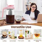 Cold Brew Coffee Maker,32 oz Mason Jar Pitcher with Stainless Steel Filter, Pour Spout Handle Lid, Heavy Duty Glass Airtight & Leak-Proof Pitcher for iced coffee Tea Lemonade-Pink