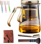 YJX Magnetic Glass Teapot, 25.4oz Small Enchanted Brewing Tea Pot, Witchcraft Magic Borosilicate Tea Set with Strainer for Loose Leaf or Herbal, Exquisite Kettle Gift for Tea Lovers(Golden)