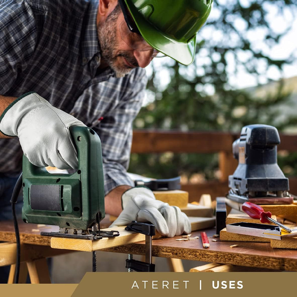 ATERET 12 Pairs Medium Heavy Duty Durable Cowhide Leather Work Gloves I Driver Gloves for Truck Driving, Warehouse, Gardening, Farming