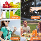 STARSIDE 16 oz Glass Juice Bottles with Lids 6 Pack - Square Reusable Drinking Jars for Juicing, Milk, Kombucha - Includes 1 Bottle Brush, 6 Colored Labels