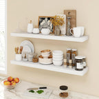 40 Inch Floating Shelves, 9.3" Deep Floating Shelf Wall Mounted, 40" Wall Shelves, Rustic Deep Bookshelf, Large Display Shelves & Storage Shelves for Bedroom, Living Room, White, Set of 2