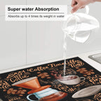 Fun Coffee Dish Drying Mat, Highly Absorbent Microfiber Kitchen Counter Pad Reusable Washable, 16*18"