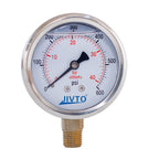 Pressure Gauge,Glycerin Liquid Filled,2.5" Dual Scale Dia,0-600 psi/bar/kpa,1/4" NPT Male Brass Connection,Lower Mount, Stainless Steel Case,for Pneumatic,Pump,Hose,Well Tank,Gas Air Water Oil