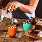 4oz Stackable Cup, Vacuum Insulated Espresso Cup Set of 2, Espresso Shot Glass for Coffee, Double Wall Stainless Steel Mini Tumbler Shot Glasses with Straw and Lid (A-blue2P, 4oz)