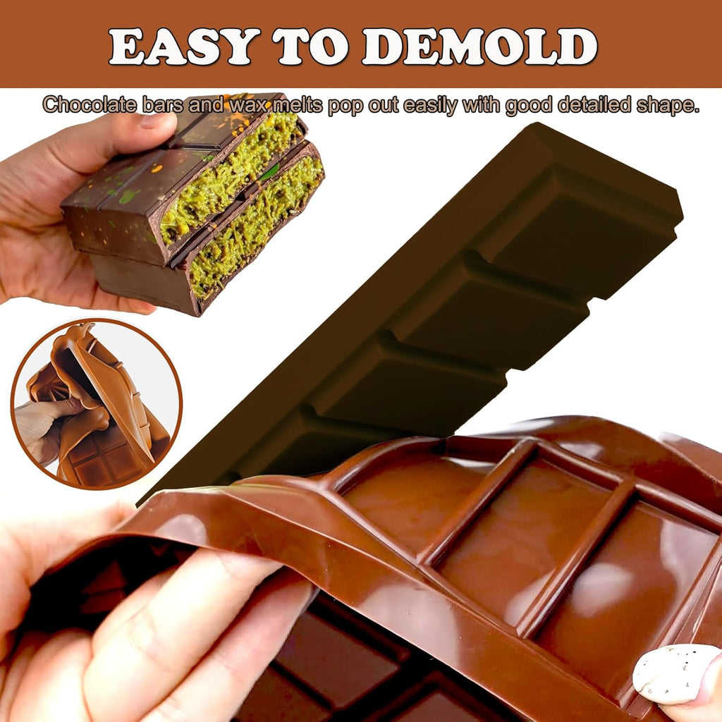 Deep Chocolate Bar Mold 1.2 inch Kataifi Pistachio Dubai Chocolate Bar Kit Thick Silicone Molds for Stuffed Bar Large Big Candy Bar Mould for Filling