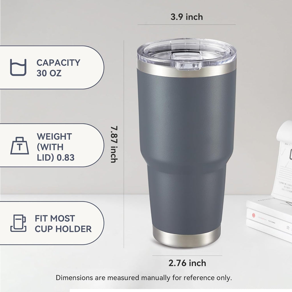 30 oz Tumbler with Lid Stainless Steel Tumblers Vacuum Insulated Cup Reusable Powder Coated Travel Mug Double Wall Leak Proof Portable Cups Keep Cold Drinks for 12 Hours, Gray, 1 Pack