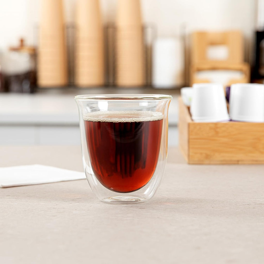 Restaurantware-Forma Professional 6.8 Ounce Double Wall Coffee Cups, 2 Insulated Latte Glasses - Dishwashable, Reusable, Clear Glass Beverage Cups, Freezable, For Hot Or Cold Beverages