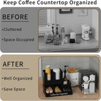 Coffee Station Organizer, Wooden Coffee Bar Organizer for Countertop, Condiment and Cup Storage Organizer, Bar Accessories for Kitchen, Office, Home, Small Black