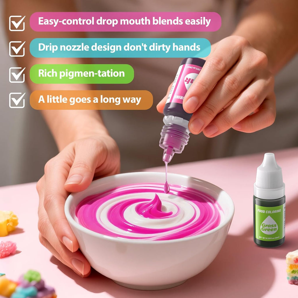 12 Color Gel Food Coloring Liquid Set-KATSPRO Food Grade Tasteless Vibrant Kids Food Coloring Dye for Baking Icing Cake Decorating Cookie Fondant, Frosting, Cookies, Christmas Baking, Easter Egg and DIY Supplies Kit - 0.25 Fl.oz(6ml)/Bottles