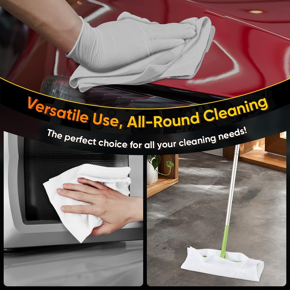 HOMEXCEL White Shop Towels 100 Pack, Reusable Microfiber Towels for Cars, Bulk Multipurpose Microfiber Cleaning Cloths, Lint Free Cleaning Rags for Car, House and Kitchen, 11.5 x 11.5 inch