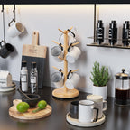 BAMBANG Mug Holder Tree, 360° Rotating 8 Hooks Coffee Cup Holder for Counter Top, Bamboo Coffee Mug Rack Stand for Kitchen Countertop Home, Natural