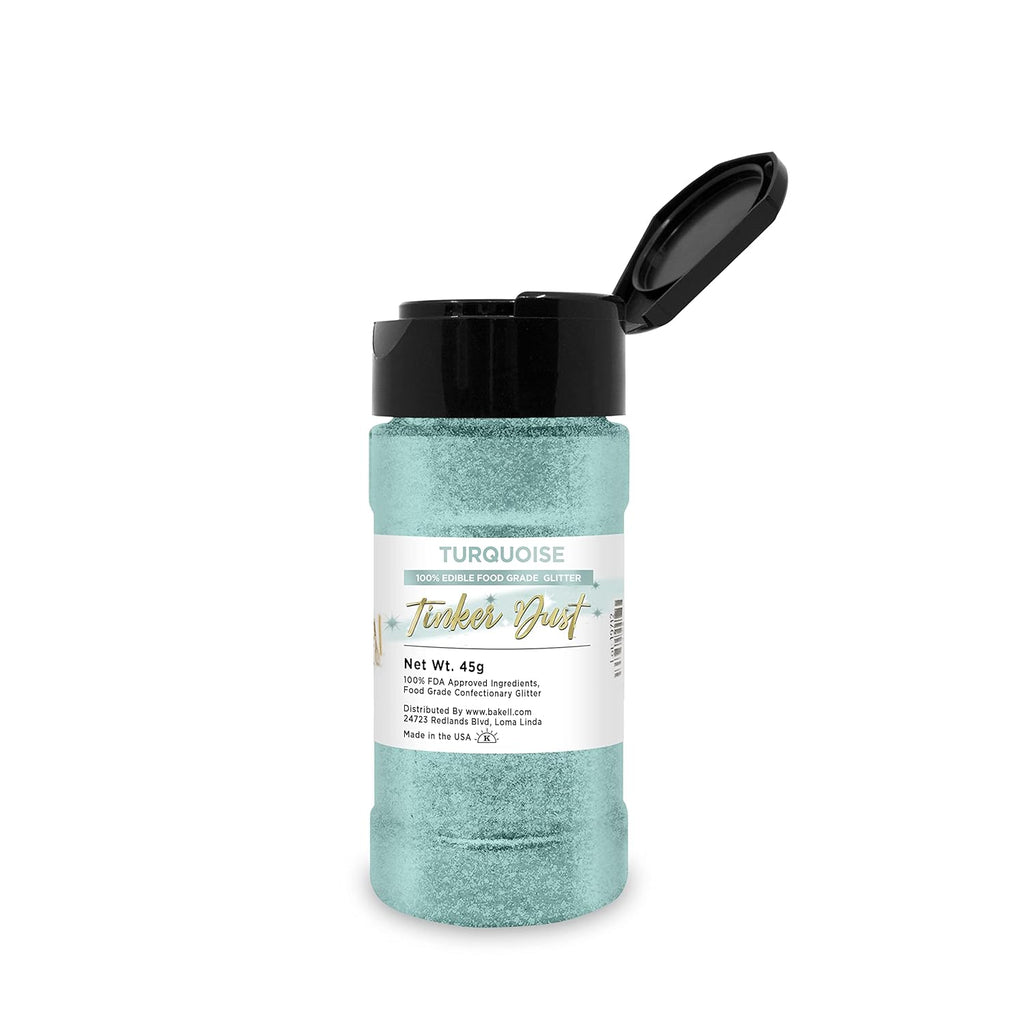 BAKELL Turquoise Edible Glitter, 45 Grams | TINKER DUST Edible Glitter | KOSHER Certified | 100% Edible Glitter | Cakes, Cupcakes, Cake Pops, Drinks, Dessert Vegan Glitter & Dusts (45g Shaker, Turquoise)